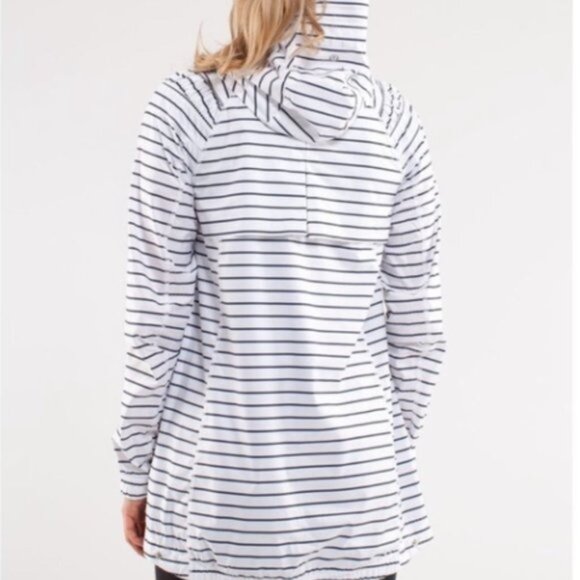 Lululemon Run In The Rain Jacket Quiet Stripe White Deep Indigo Sz 4 - Picture 13 of 15